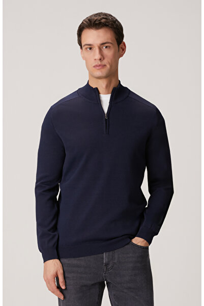 Network Lacivert Fermuarlı Kazak