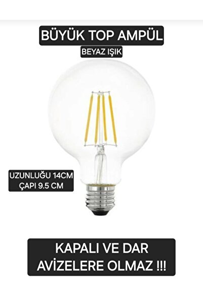 Edison 6500k Beyaz Led Rustik Dekoratif Ampul Vintage Aydınlatma G95 Beyaz