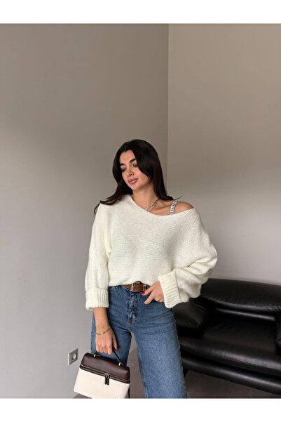 Bade Butik Ecru Sleeve Folded Knitwear Sweater