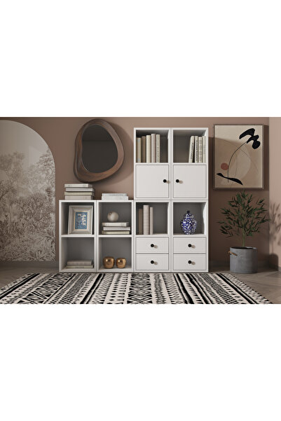 Nettrends 2 Kapakli Çekmeceli Rafli Basamakli Kitaplik 130 Cm Beyaz Ktp-1243-ç