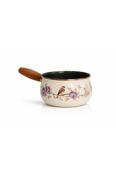 PR HOME Fiorella Enamel Wooden Handle Boiling and Sauce Pan 14 cm Curved