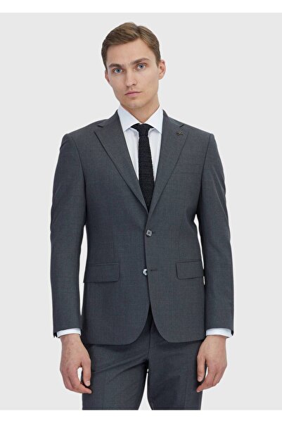 Ramsey Koyu Gri Mikro Modern Fit Yün Karışımlı Takım Elbise