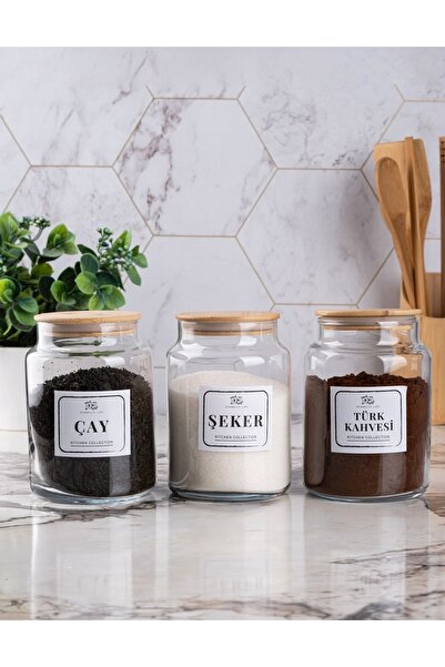 Pembelia Life 3’lü Bambu Kapaklı 800 cc Çay Şeker Türk Kahve Kavanoz Seti