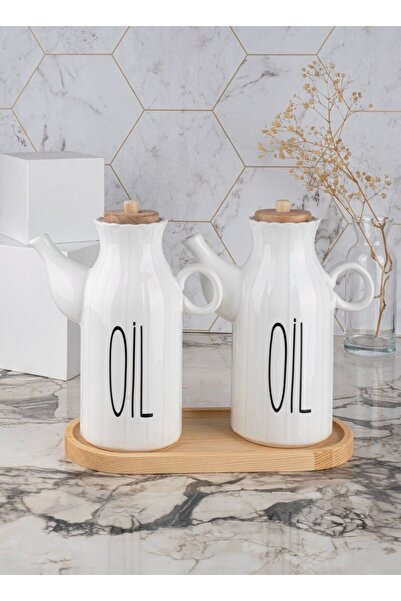 Pembelia Life Bambu Standlı 2’li Porselen Herbiri 1000 ml Yağdanlık Set 3’lü ...