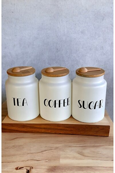 Kitchen Pembelia 3’lü Kaşıklı Bambu Kapaklı 800 ml Cam Çay/Şeker/Kahve Kavano...