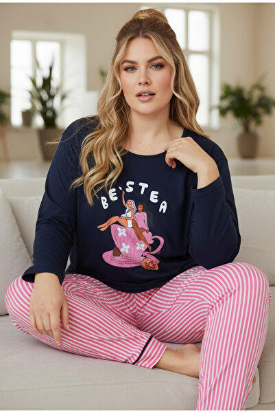 Siyah İnci Set de pijamale cu curbă bleumarin de mărime mare - bumbac, oversi...