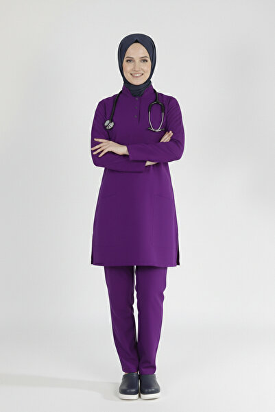 Pratik Medikal طقم ممرضة ليكرا الحجاب الأرجواني