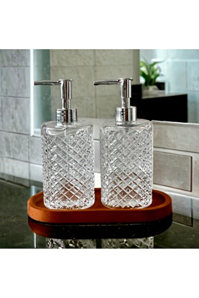 Kitchen Pembelia Ahşap Standlı 2’li Cam 500 ml Gri Başlıklı Sıvı Sabun Bulaşı...