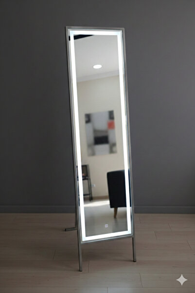 Hediyeler Kapında Led Işıklı Metal Çerçeveli Ayaklı Boy Aynası 36 x 145 Cm (T...