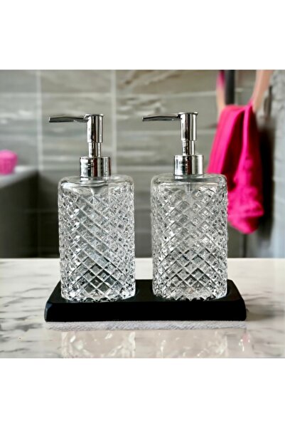 Pembelia Life Siyah Standlı 2’li Cam 500 ml Gri Başlıklı Sıvı Sabun Bulaşık D...