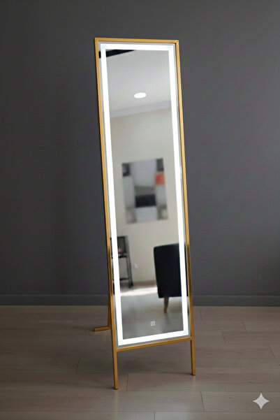 Hediyeler Kapında Led Işıklı Metal Çerçeveli Ayaklı Boy Aynası 36 x 145 Cm (T...