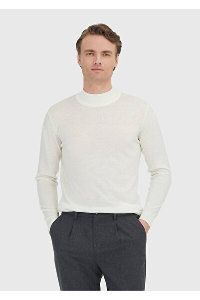 Ramsey Ecru Half Turtleneck Plain Knit 100% Wool Knitwear Sweater
