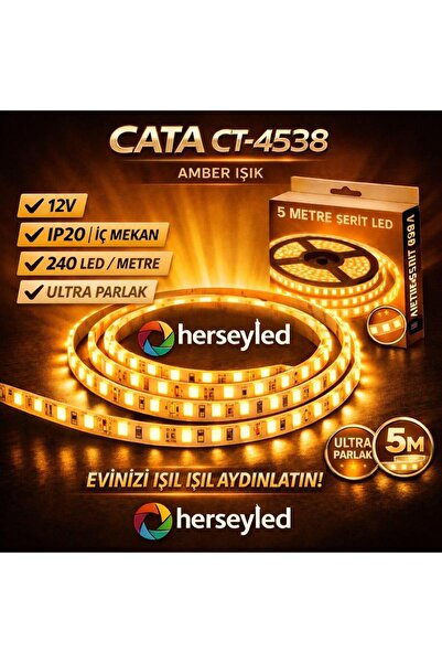 Cata 240 LEDLİ AMBER ULTRA PARLAK ŞERİT LED 5 METRE CT-4538 A