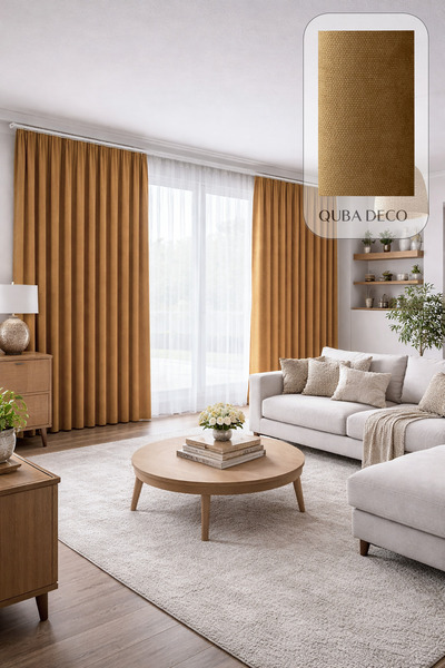 QUBA DECO KADİFE Dokulu Ada Fon Perde Salon Yatak Odası