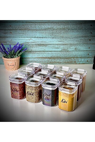 Pembelia Life Labeled 12-Piece 200 Ml Acrylic Spice Jar Set Storage Container...