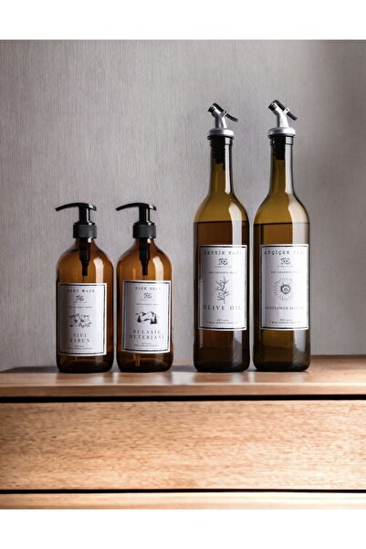 2-Piece Set 4-Piece 2-Piece Amber Glass 750ml Oil Dispenser and 2-Piece Amber Glass 500ml Soap Dispenser