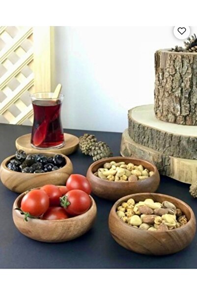 Pembelia Life 4’lü Doğal Koyu Renk Ahşap Çerezlik Reçel Kase