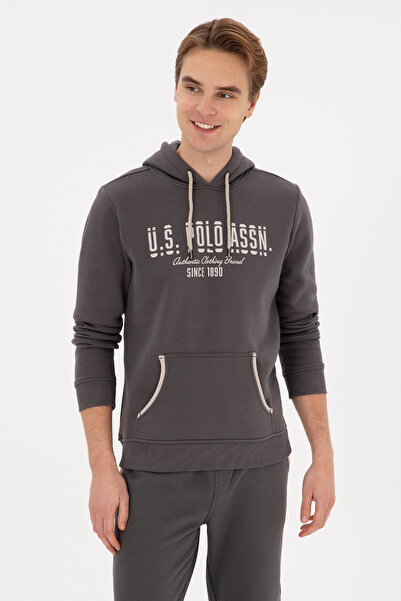 U.S. Polo Assn. سويت شيرت رجالي ذو قصة عادية بغطاء رأس باللون الرمادي 5031552...