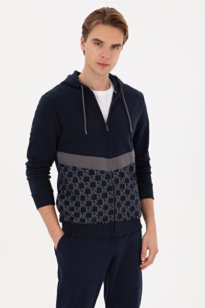 U.S. Polo Assn. سترة رجالية محبوكة بقصة عادية وسحاب أمامي وقبعة مزودة بسحاب ب...