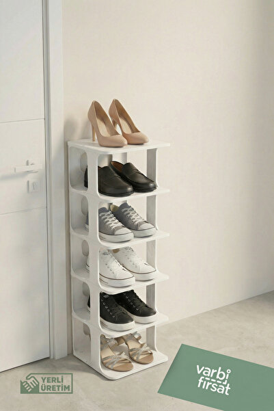Varbifırsat Beyaz 5 Katlı Ayakkabılık - Portatif Ayakkabı Standı