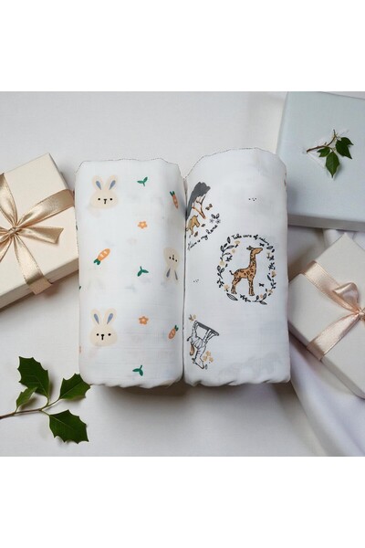 Mrvhome بطانية سفاري موسلين للأطفال - 2 قماط وغطاء لعربة الأطفال، 75 × 100 سم