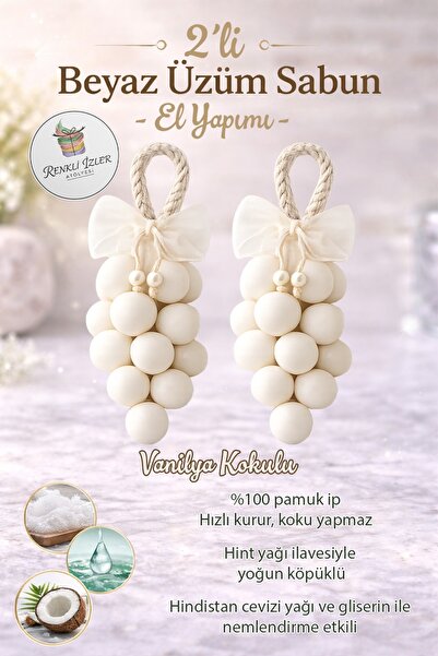 RenkliİzlerAtölyesi Gliserinli Beyaz Üzüm Salkım Sabunu (İkili) | Ferah Kokul...