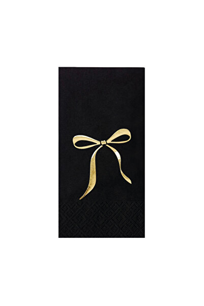 Story 33X33 cm Gold Foil Bow Ribbon Patterned 16-Piece Black Colored Paper Na...