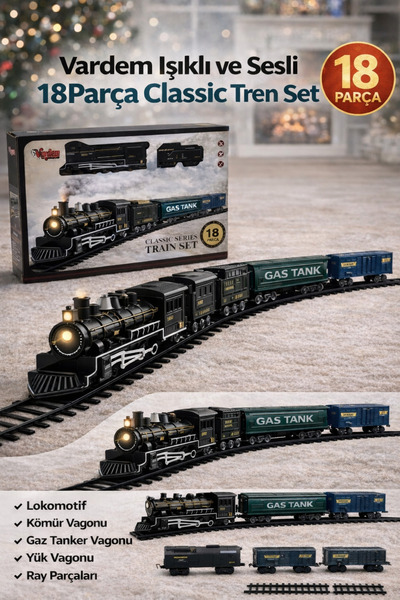 VARDEM OYUNCAK Işıklı ve Sesli Classic Tren Seti – 18 Parça, Pilli Oyuncak Tren