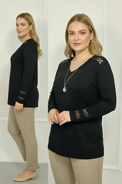 aytemas Blouse with Guipure Detail on the Shoulders and Sleeves