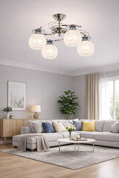 Genel Markalar Şık Krom Tuna 4'lü Avize Bej Işıldayan Tasarım