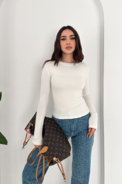 MİROR Kadın Ekru Bisiklet Yaka Modal Karışımlı Bluz