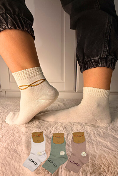 Ozzy Socks 3 Çift Kadın Taş Detaylı Dikişsiz & Takviyeli Patik Çorap