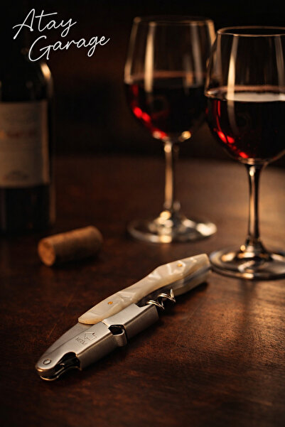 Atay Garage Tirbuşon Beyaz Saplı Paslanmaz Çelik Şarap ve Şampanya Açacagı Bi...
