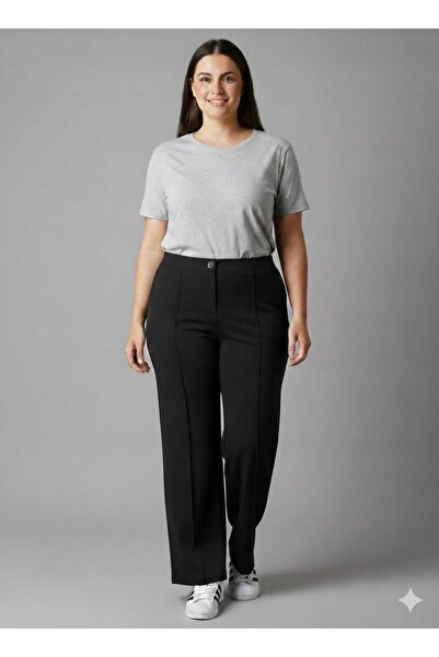 BETES Women's Large Oversized Crepe Fabric Stretch Fabric Palazzo Black Trousers