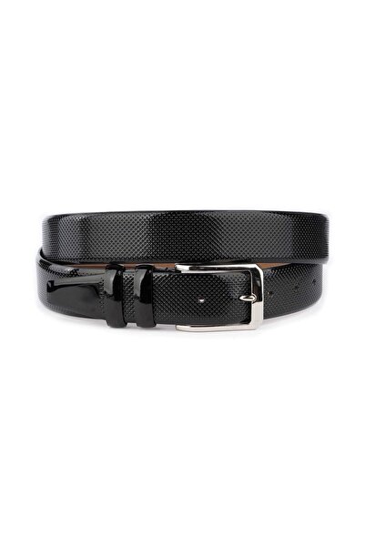 KASVA DERİ 3.5 cm Black Patent Leather Original Leather Belt