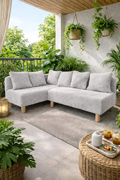 LOTUS PORT Köşe Takımı Gri Peluş Kumaş