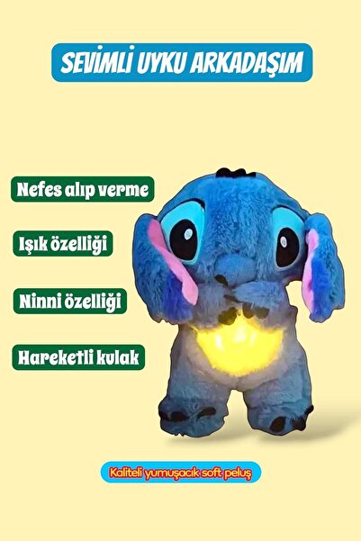 Joyfer Nefes Alan Uyku Arkadaşı Peluş Stitch Sesli Işıklı Kulakları Hareketli...