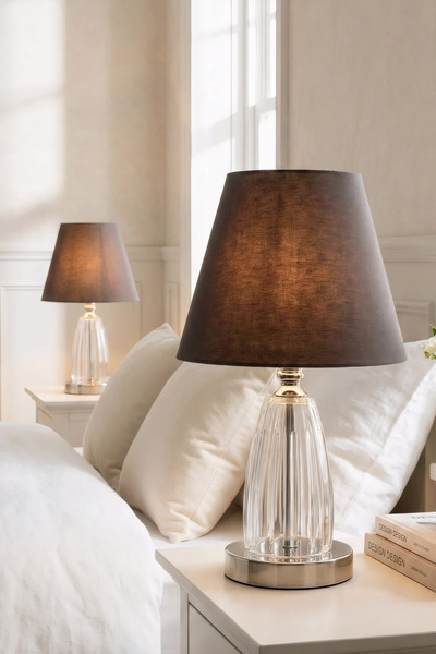 AbajurAksesuar Gray Kuba Silver - Gray Lampshade 2 Pieces E27 2 Glass Modern