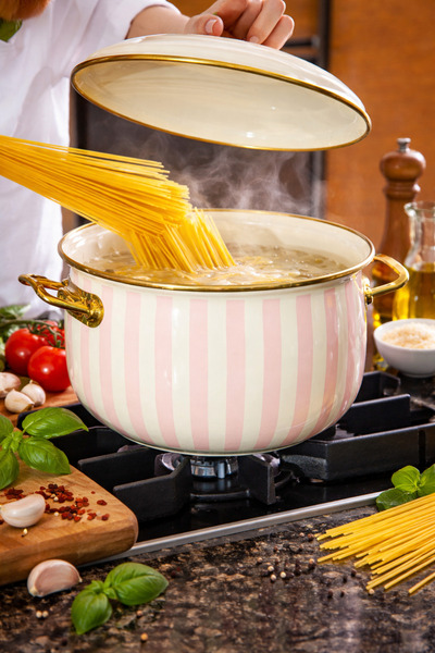 COCEM Enameled Deep Pot 24 cm 5.20 Liters |   With Cover |   Striped Pattern ...