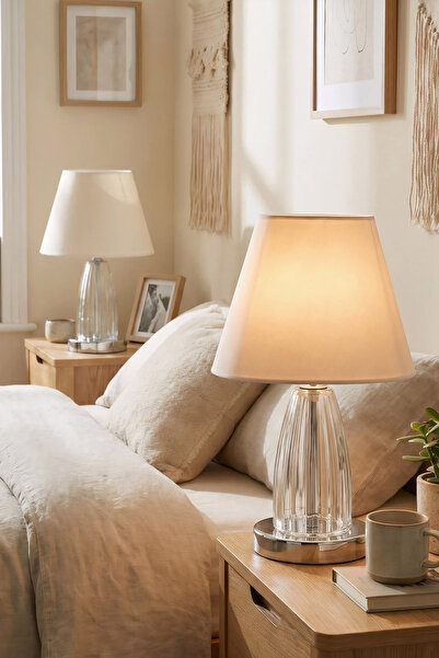 AbajurAksesuar كوبا فضي - أباجورة كريمية 2 قطعة