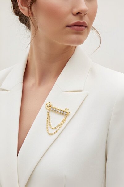 model aksesuar Anahtar Zincirli Taşlı Gold Broş