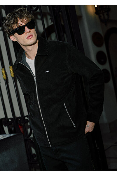 Mavi Siyah Kadife İnce Ceket Loose Fit / Bol Rahat Kesim 0211748-900