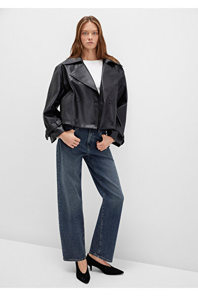 Mavi Schwarze Kunstlederjacke in Übergröße / weiter Schnitt 1110709-900