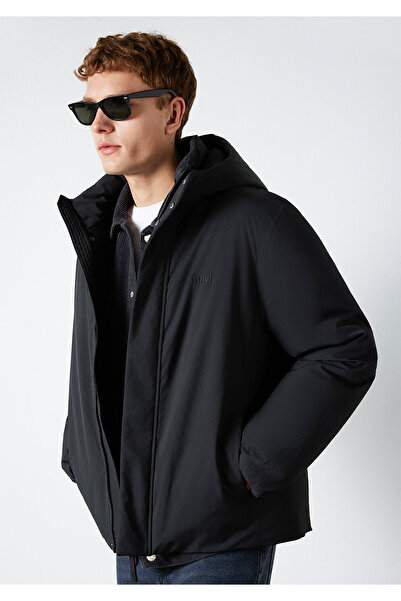 Mavi Kapüşonlu Siyah Ceket Loose Fit / Bol Rahat Kesim 0110758-71379