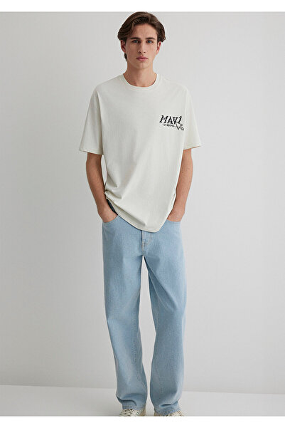 Mavi Ecru-T-Shirt mit Rückendruck, lockere Passform / bequemer Schnitt 061257...