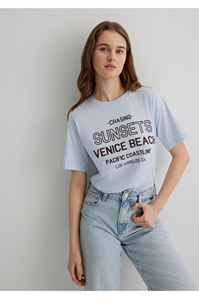 Mavi Bedrucktes blaues T-Shirt Regular Fit / Normaler Schnitt 1613182-89201