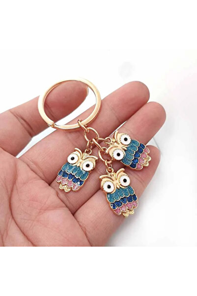 Hilosh Breloc de culoare aurie cu figurină de bufniță colorată și accesoriu p...