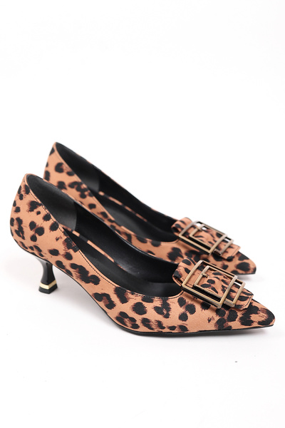 Liza Shoes LONDON للنساء - حذاء بكعب منخفض وإبزيم بطبعة جلد الفهد A003-P492-K108