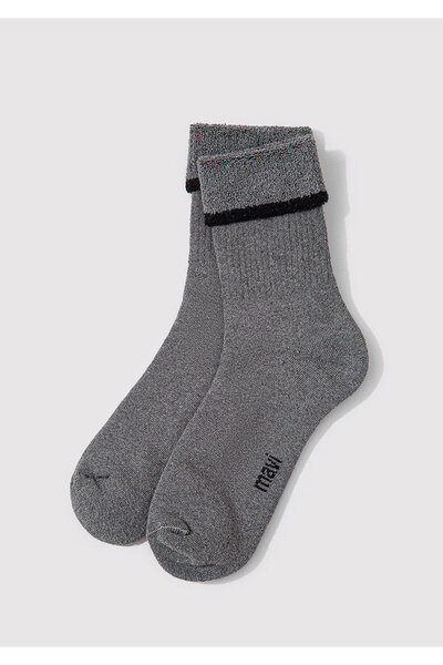 Mavi Çizgi Detaylı Gri Bot Çorabı 1912753-82816