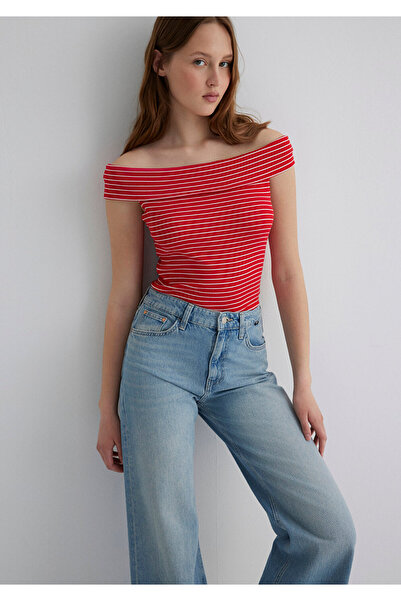 Mavi Red Striped Off-Shoulder Ball - Fitted Cut1612866-88688